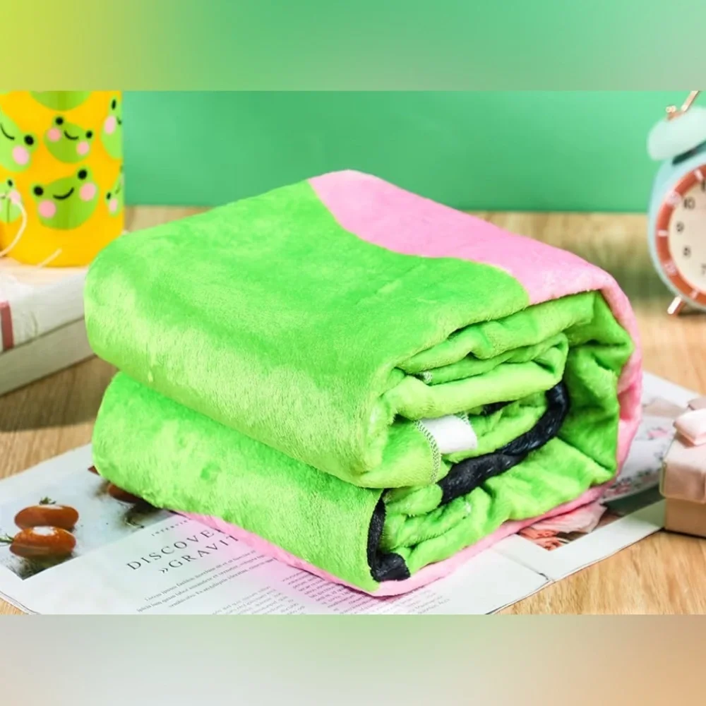 New- Frog plush Face shape Large 60 x 50 Inch cozy  flannel throw blanket